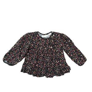 Zara Baby Collection Peasant Blouse Black Multicolor Floral, Size 2-3Y